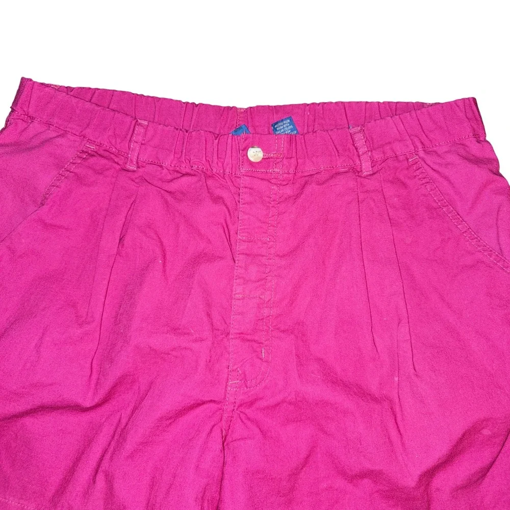 Vintage‎ Mom Hot Pink Pleated Cotton Short Elastic Waist Women Large Grandmacore